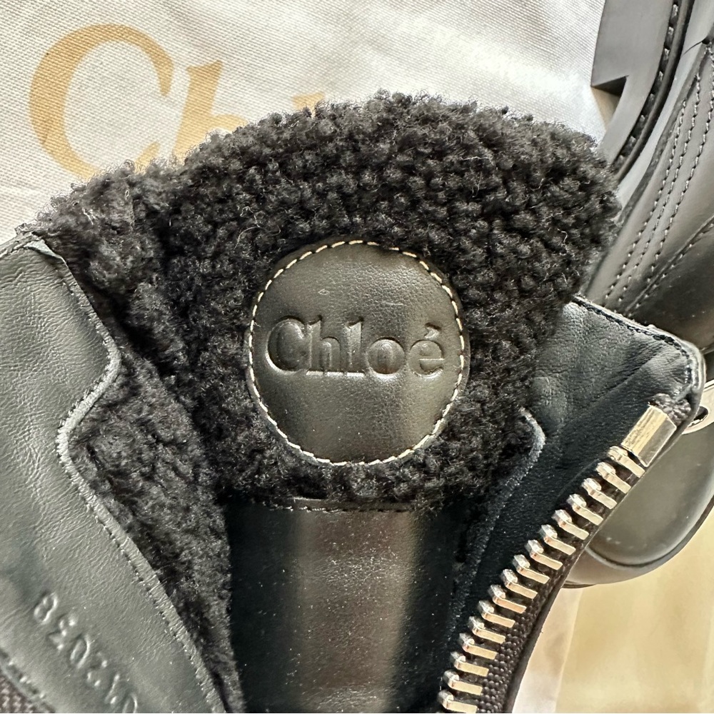 Chloe Roy Shearling-Lined Leather Black Ankle Boots Size 36.5 - Picture 11 of 14
